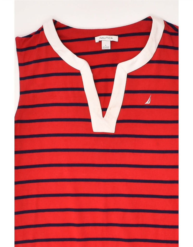 NAUTICA Womens Sleeveless T-Shirt Dress UK 14 Large Red Striped Cotton | Vintage Nautica | Thrift | Second-Hand Nautica | Used Clothing | Messina Hembry 