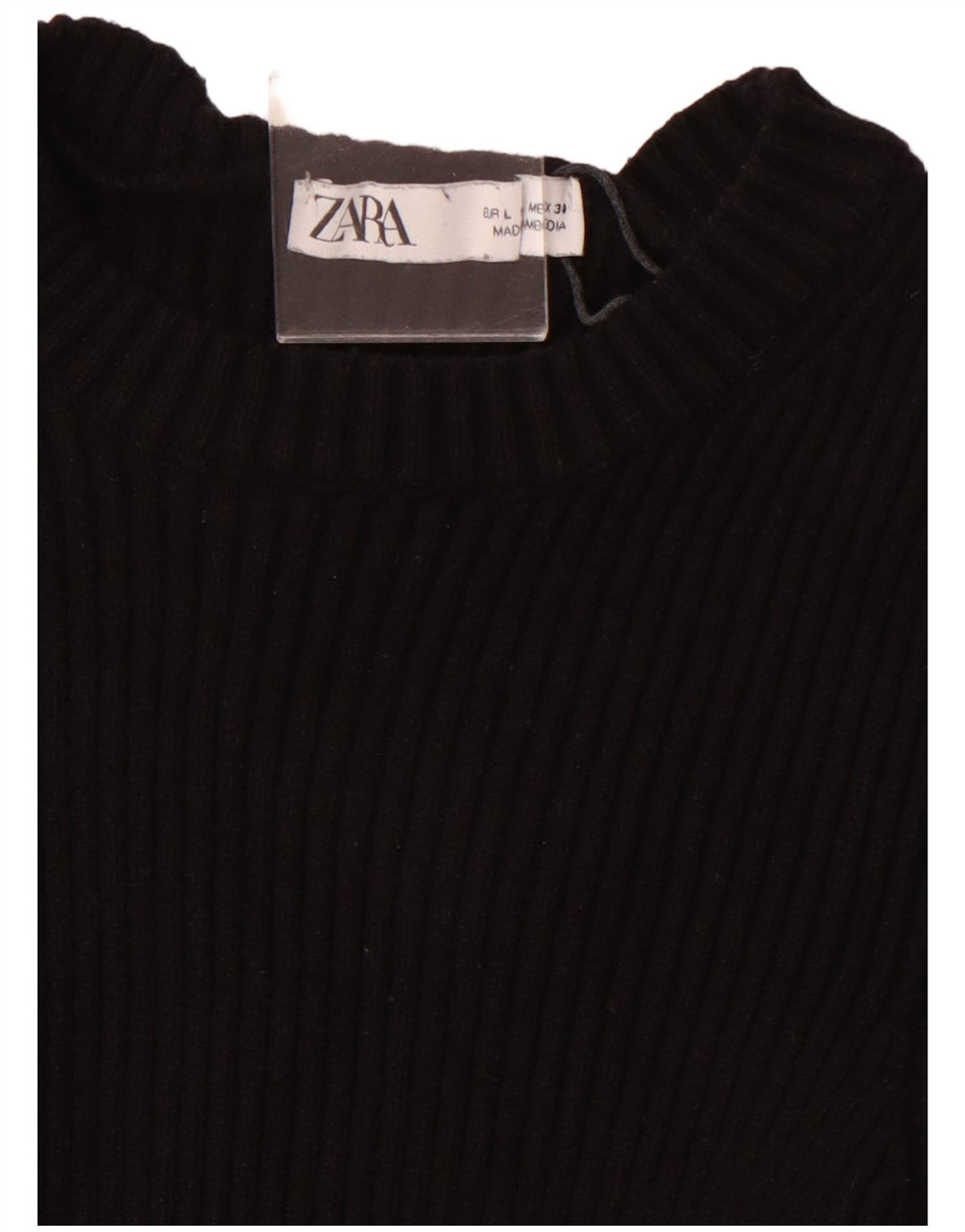 ZARA Womens Crop 3/4 Sleeve Boat Neck Jumper Sweater UK 14 Large Black