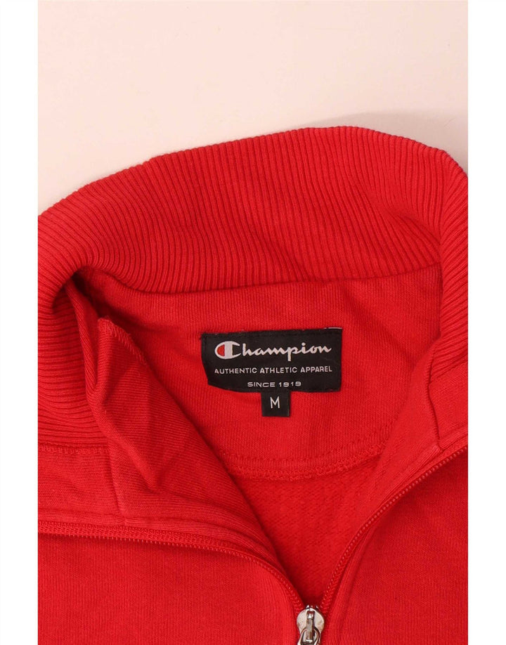 Champion Mens Zip Neck Sweatshirt Jumper Medium Red Cotton
