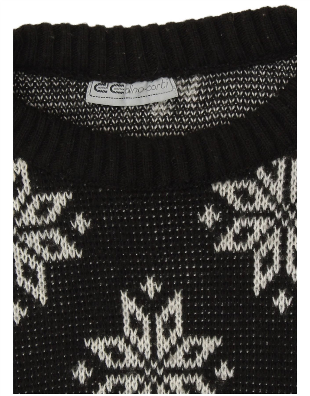 Vintage Womens Snowflake Crew Neck Jumper Sweater UK 14 Medium Black Retro