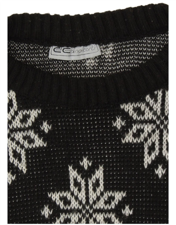 Vintage Womens Snowflake Crew Neck Jumper Sweater UK 14 Medium Black Retro