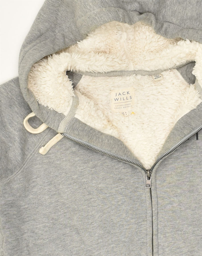 JACK WILLS Womens Sherpa Graphic Zip Hoodie Sweater UK 8 Small  Grey | Vintage Jack Wills | Thrift | Second-Hand Jack Wills | Used Clothing | Messina Hembry 