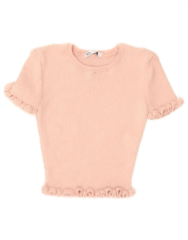 Zara Womens Crop Blouse Top UK 10 Small Pink Polyester