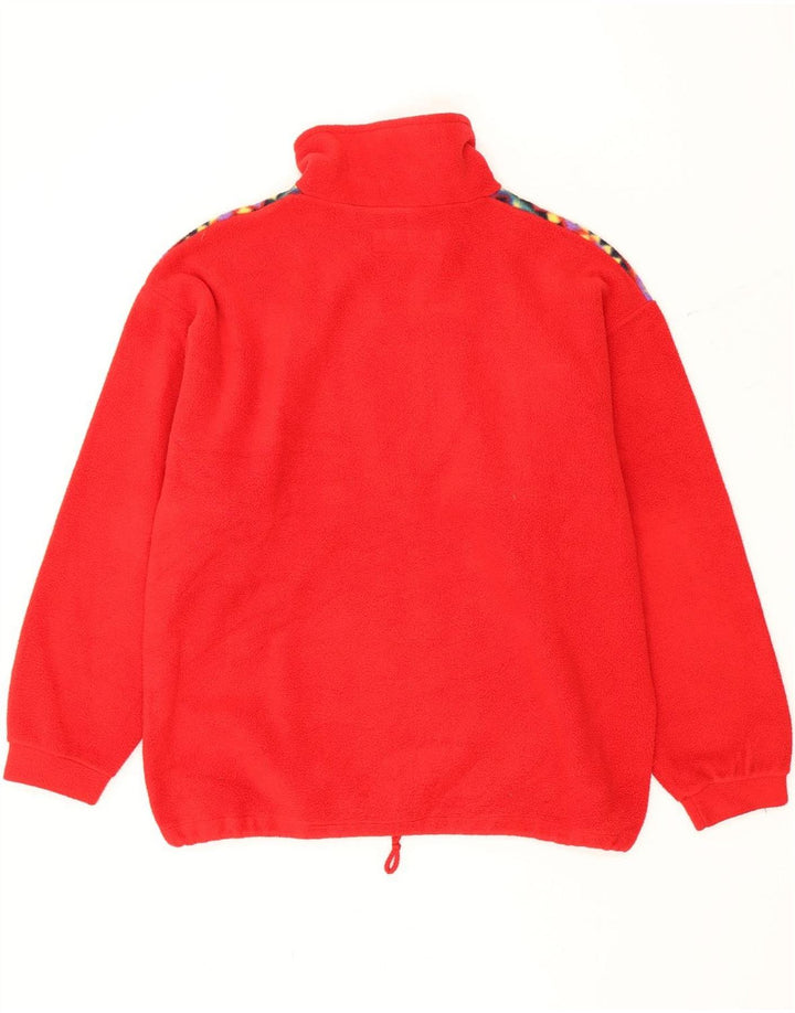 Vintage Mens Zip Neck Fleece Jumper Medium Red Geometric Polyester