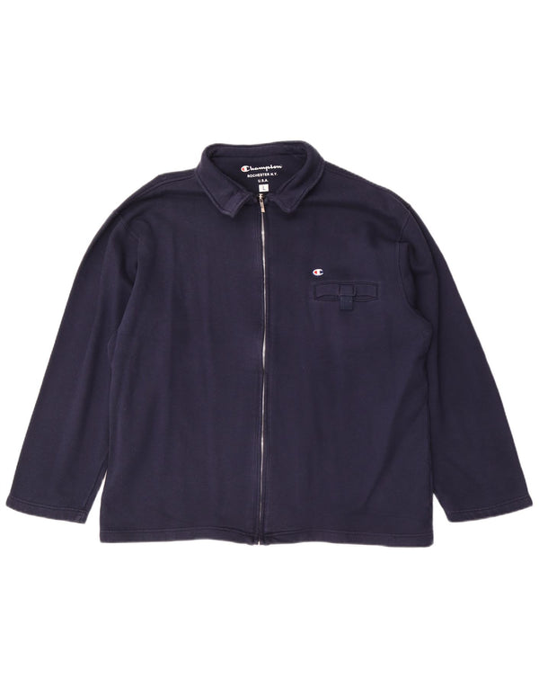 Champion Mens Tracksuit Top Jacket Large Navy Blue Cotton