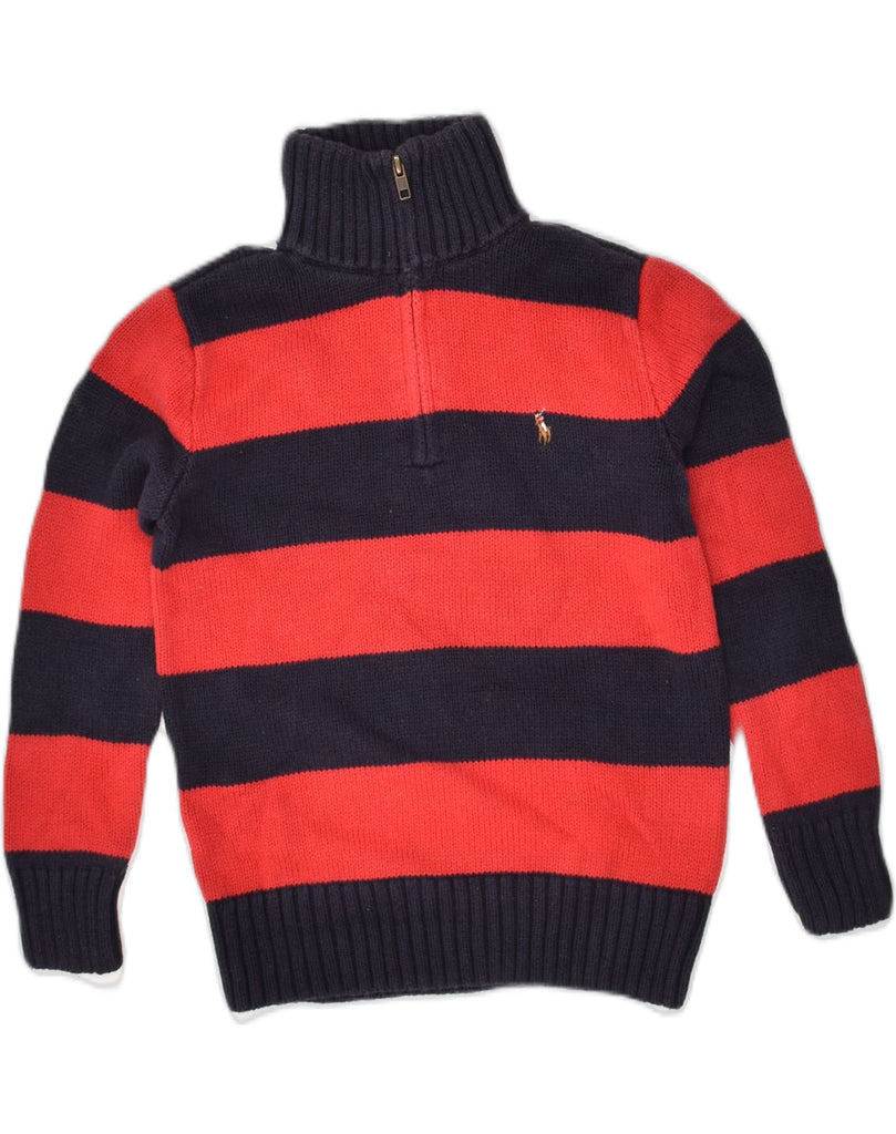 POLO RALPH LAUREN Boys Zip Neck Jumper Sweater 7-8 Years Small Red Striped | Vintage Polo Ralph Lauren | Thrift | Second-Hand Polo Ralph Lauren | Used Clothing | Messina Hembry 