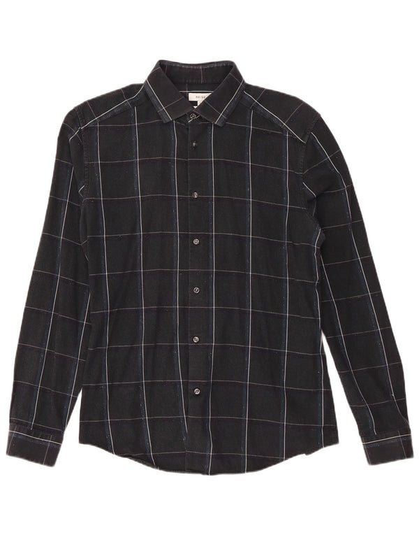 Reiss Mens Slim Fit Flannel Shirt Large Navy Blue Check Cotton