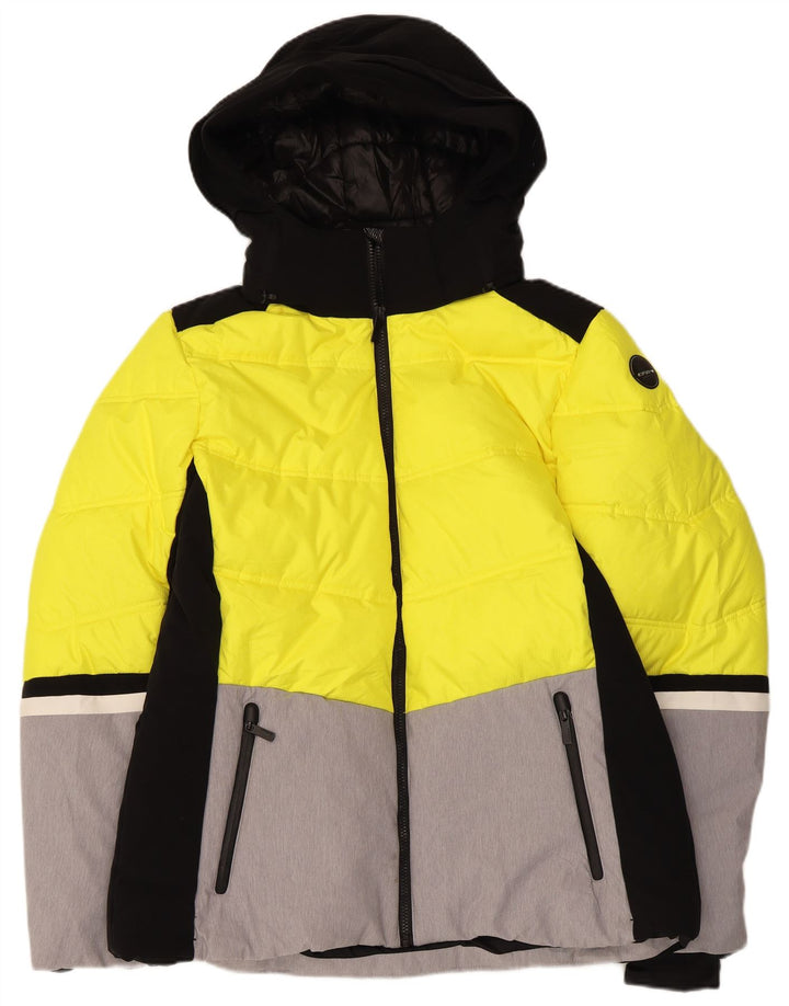 Icepeak Mens Hooded Padded Jacket UK 38 Medium Yellow Colourblock