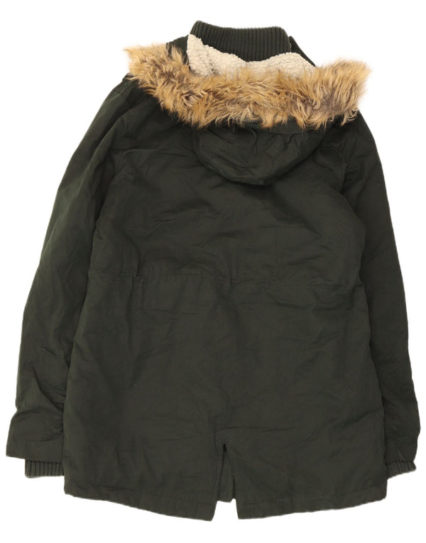 Superdry Womens Hooded Parka Jacket UK 14 Large Green Polyester