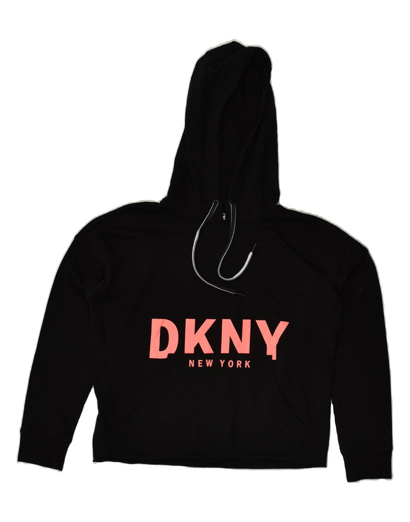 DKNY Womens Graphic Hoodie Jumper UK 6 XS Black Cotton | Vintage Dkny | Thrift | Second-Hand Dkny | Used Clothing | Messina Hembry 