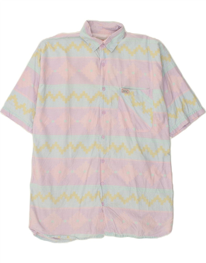 VINTAGE Mens Short Sleeve Shirt Large Pink Striped Cotton Vintage Vintage and Second-Hand Vintage from Messina Hembry 