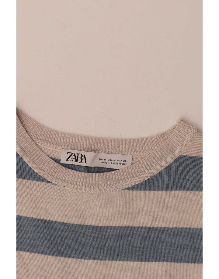 Zara Womens Crop Vest Top UK 12 Medium Beige Striped