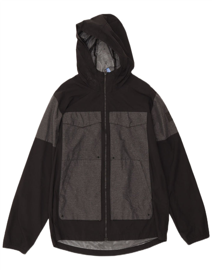 ADIDAS Mens Hooded Rain Jacket UK 38 Medium Black Colourblock Polyester
