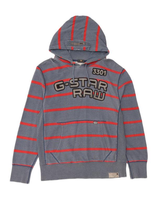 G-Star Mens 3301 Graphic Hoodie Jumper XL Blue Striped Cotton