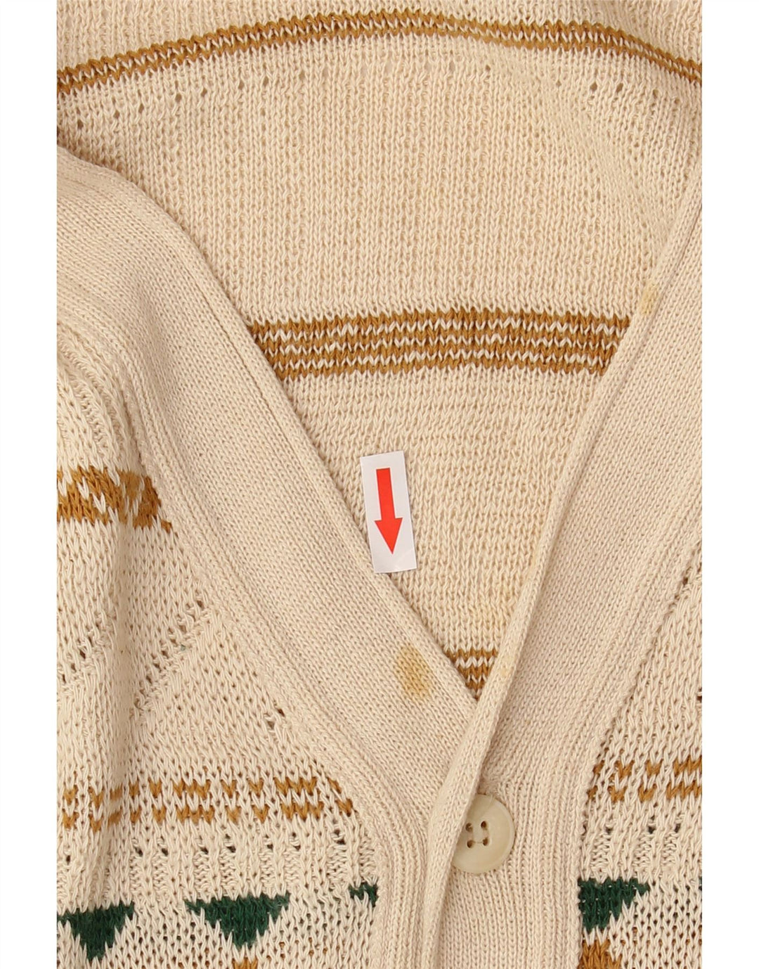VINTAGE Mens Cardigan Sweater Medium Beige Fair Isle Cotton