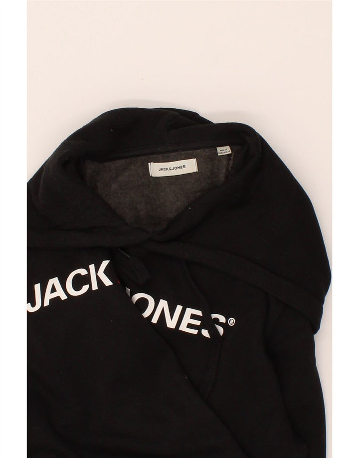 JACK & JONES Mens Graphic Hoodie Jumper Medium Black Cotton Vintage Jack & Jones and Second-Hand Jack & Jones from Messina Hembry 