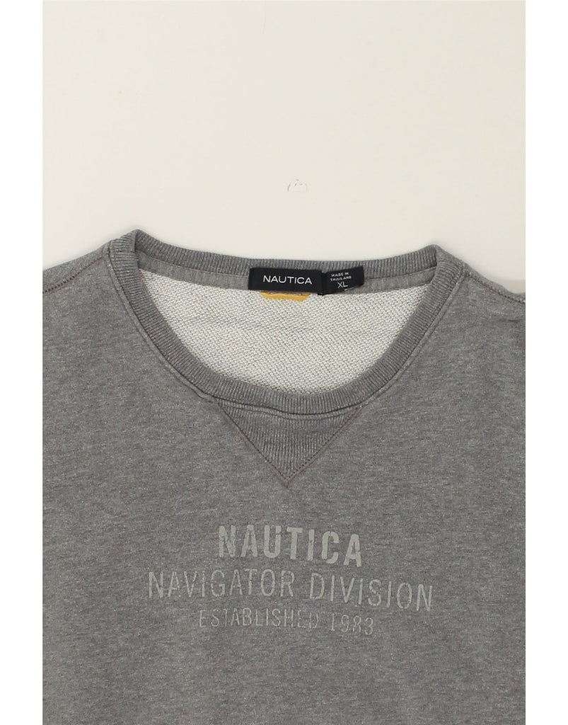 NAUTICA Mens Graphic Sweatshirt Jumper XL Grey Cotton | Vintage Nautica | Thrift | Second-Hand Nautica | Used Clothing | Messina Hembry 