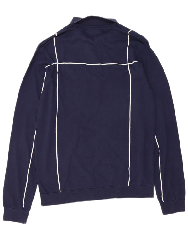 Fila Mens Polo Neck Jumper Sweater Medium Navy Blue Striped Cotton
