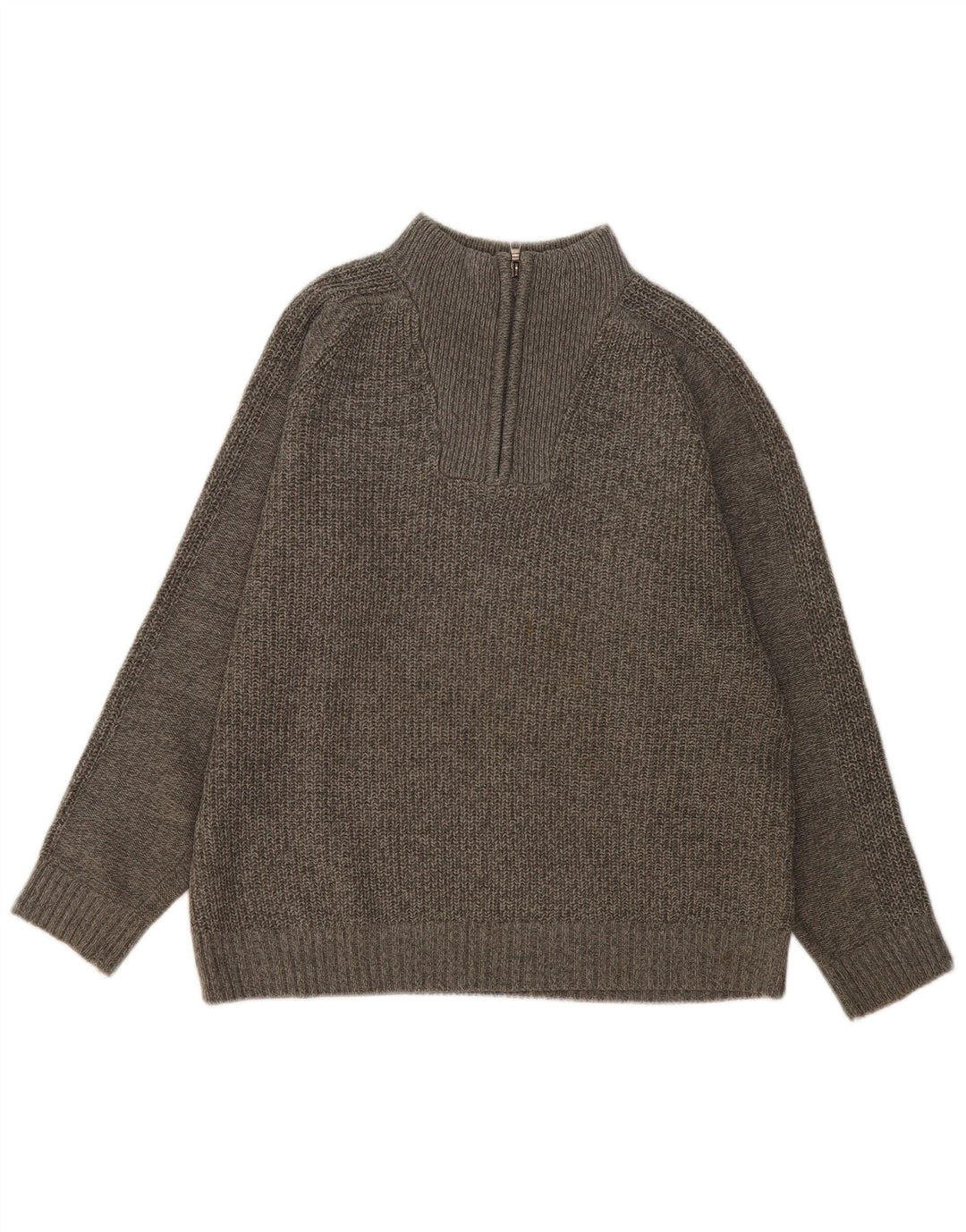Marks & Spencer Mens Zip Neck Jumper Sweater Large Grey Flecked Acrylic