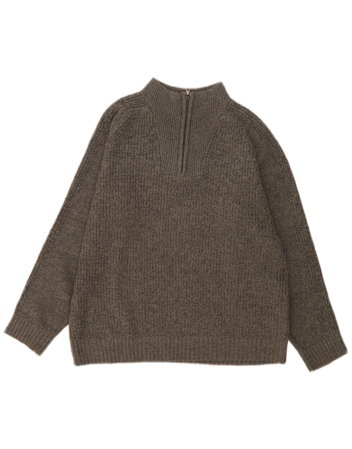 Marks & Spencer Mens Zip Neck Jumper Sweater Large Grey Flecked Acrylic