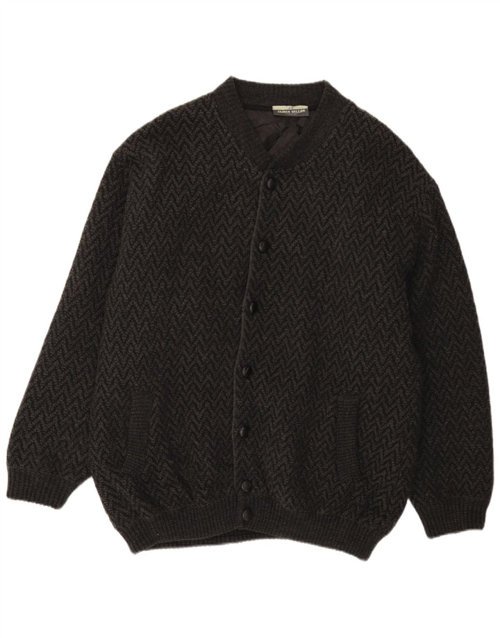 James Dillon Mens Cardigan Sweater XL Grey Chevron Acrylic
