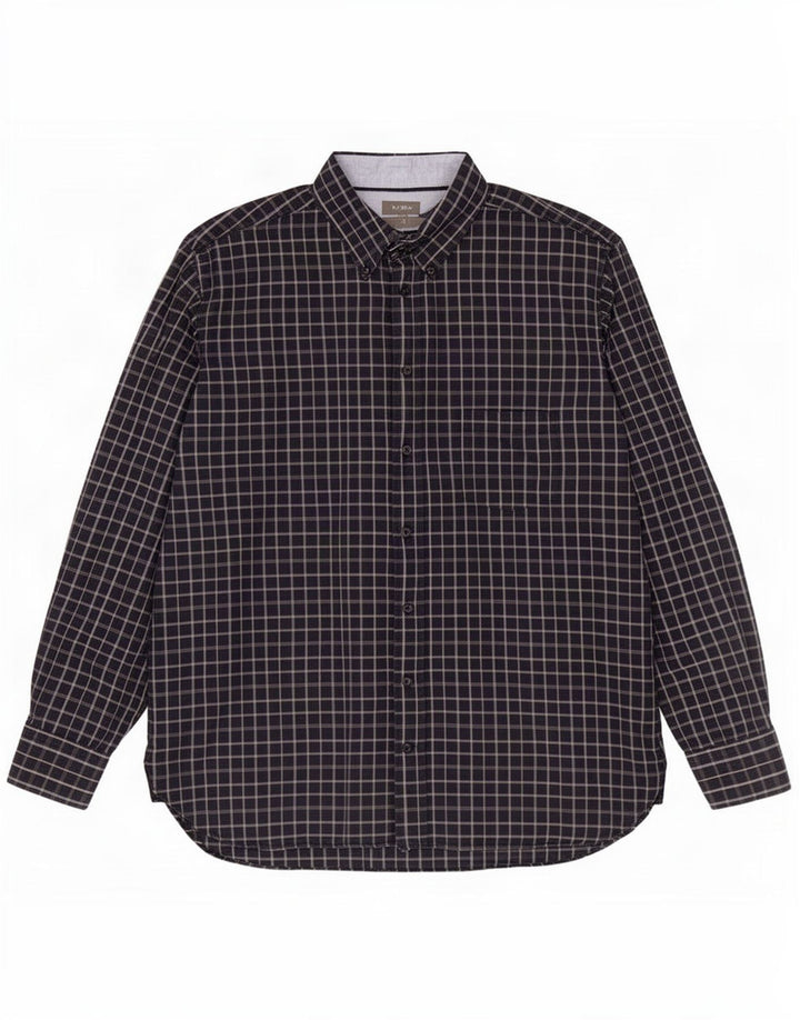 J. Crew Mens Shirt 2XL Navy Blue Gingham Cotton