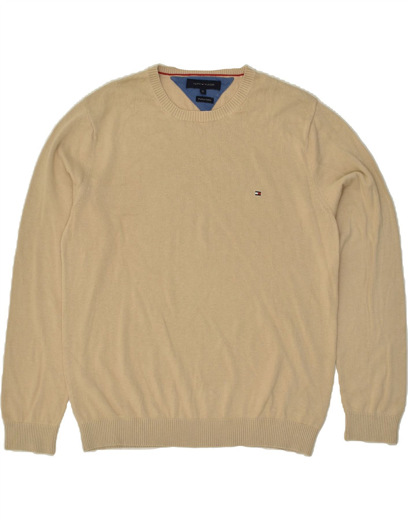 TOMMY HILFIGER Mens Crew Neck Jumper Sweater XL Beige Cotton | Vintage Tommy Hilfiger | Thrift | Second-Hand Tommy Hilfiger | Used Clothing | Messina Hembry 