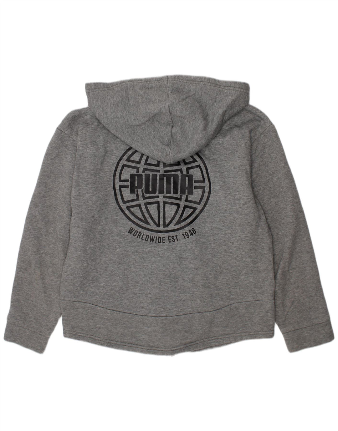 PUMA Girls Graphic Zip Hoodie Sweater 11-12 Years Grey Cotton