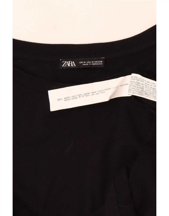 Zara Womens Long Sleeve Blouse Top UK 14 Medium Black Cotton