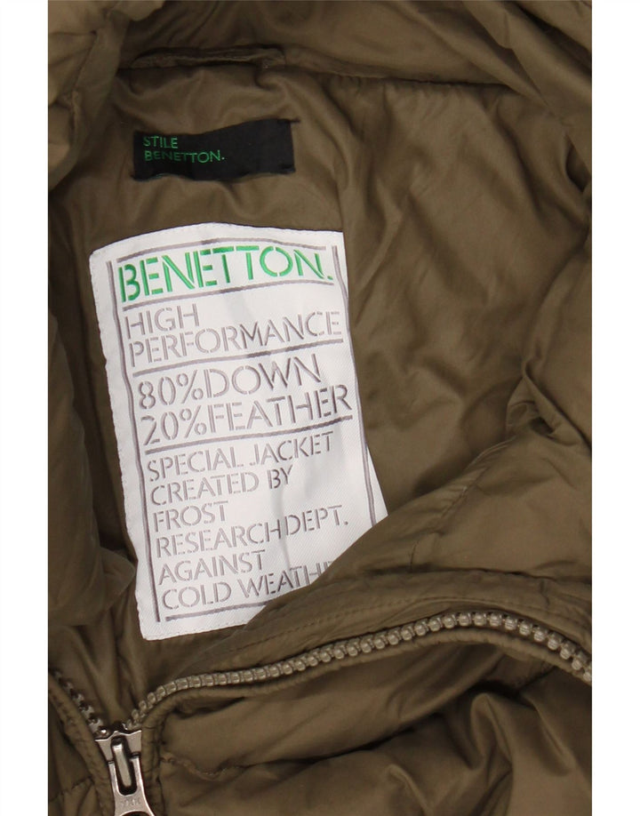 Benetton Womens Hooded Padded Jacket UK 2 2XS Khaki