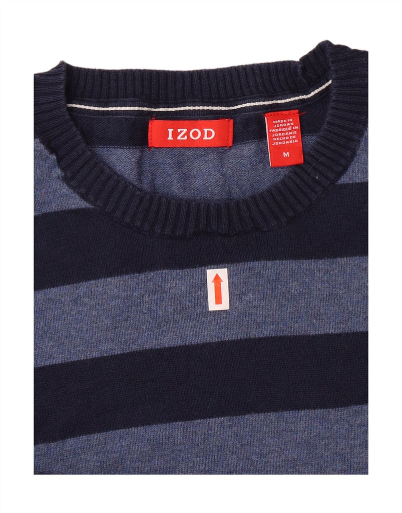 IZOD Mens Crew Neck Jumper Sweater Medium Blue Striped Cotton Vintage Izod and Second-Hand Izod from Messina Hembry 