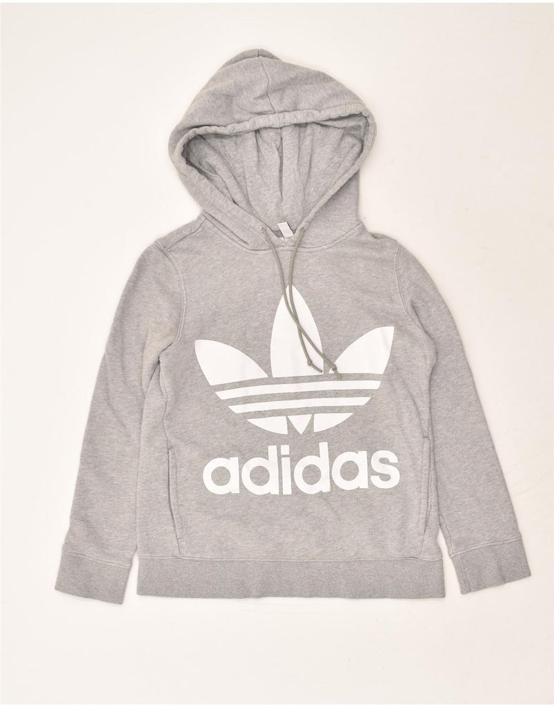 ADIDAS Womens Graphic Hoodie Jumper UK 6 XS Grey Cotton | Vintage Adidas | Thrift | Second-Hand Adidas | Used Clothing | Messina Hembry 