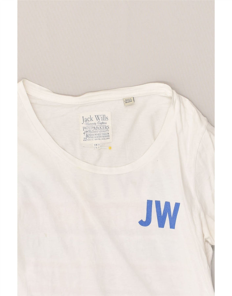 JACK WILLS Womens Graphic T-Shirt Top UK 10 Small White Cotton | Vintage Jack Wills | Thrift | Second-Hand Jack Wills | Used Clothing | Messina Hembry 