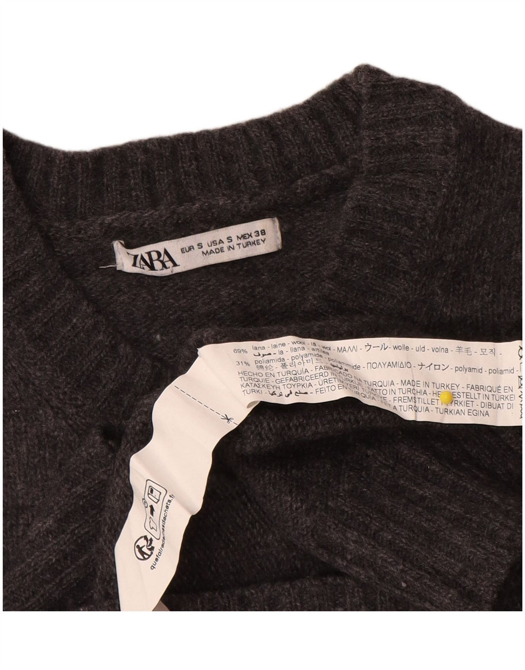 Zara Mens Crew Neck Jumper Sweater Small Grey Wool