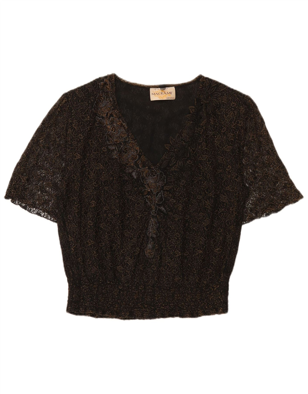Vintage Womens Blouse Top UK 16 Large Black Floral