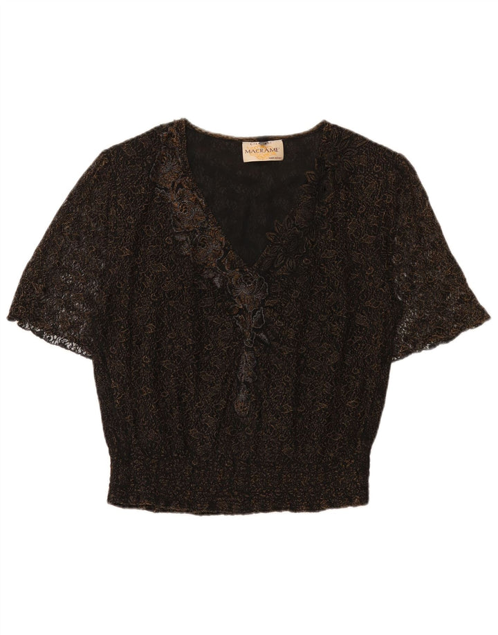Vintage Womens Blouse Top UK 16 Large Black Floral
