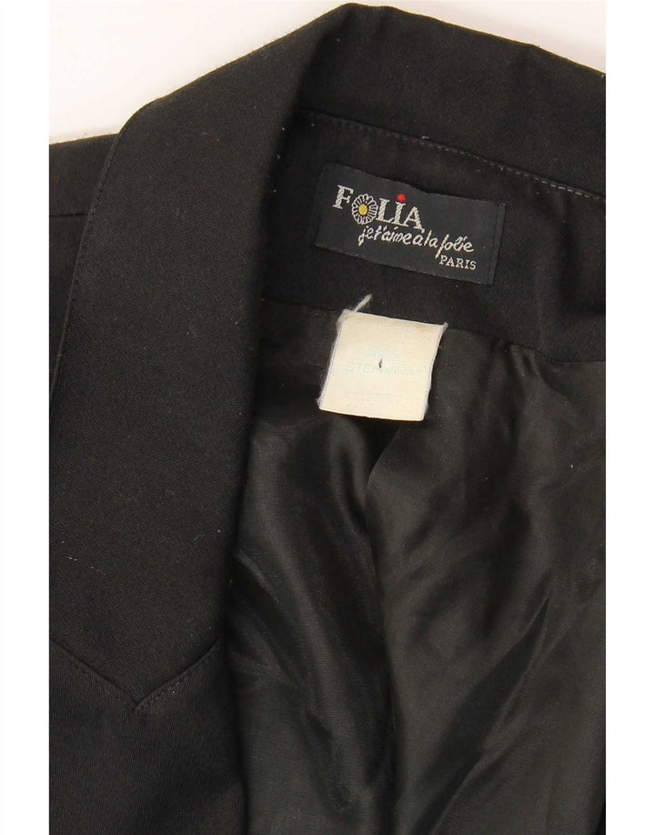 Vintage Womens Double Breasted Blazer Jacket UK 12 Medium Black Paisley