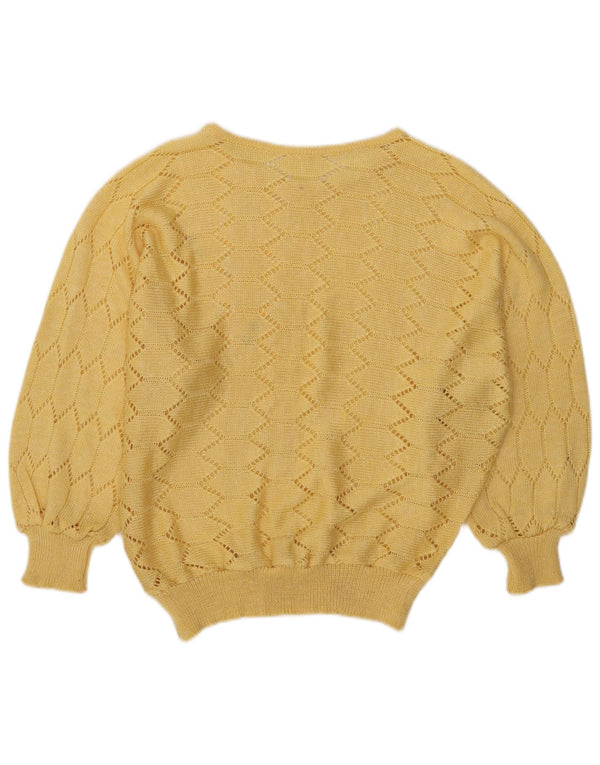 Vintage Womens Boat Neck Jumper Sweater UK 16 Large Yellow