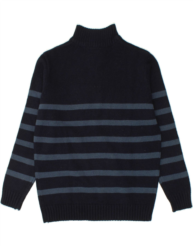 PIERRE CARDIN Mens Zip Neck Jumper Sweater Small Navy Blue Striped Acrylic | Vintage Pierre Cardin | Thrift | Second-Hand Pierre Cardin | Used Clothing | Messina Hembry 