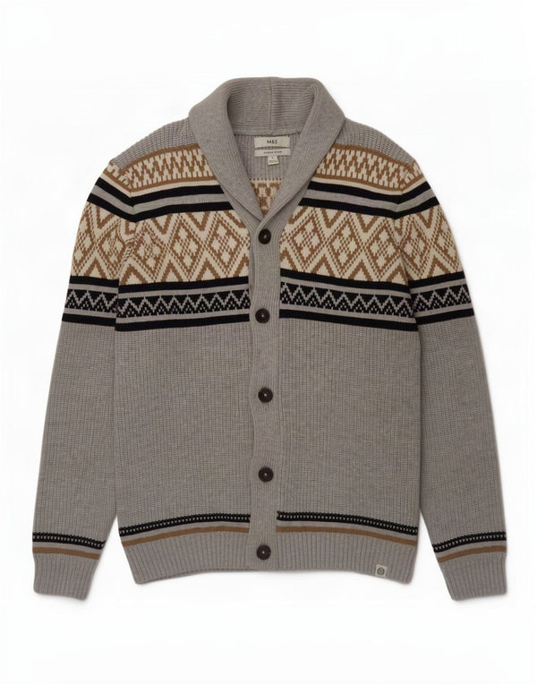 Marks & Spencer Mens Cardigan Sweater XL Grey Geometric Polyester