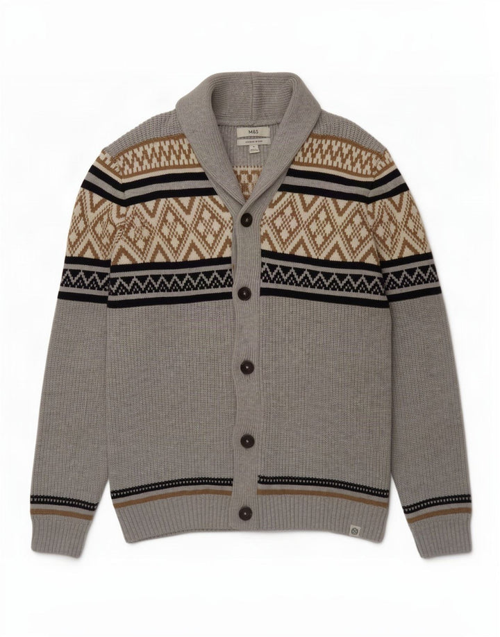 Marks & Spencer Mens Cardigan Sweater XL Grey Geometric Polyester