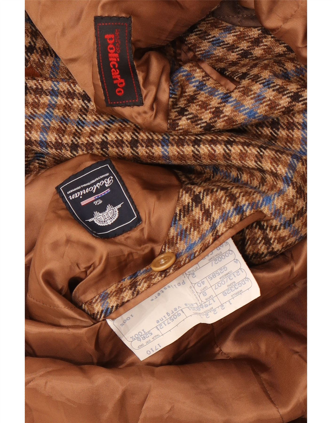Bostonian Mens 3 Button Blazer Jacket IT 52 XL Brown Houndstooth Wool