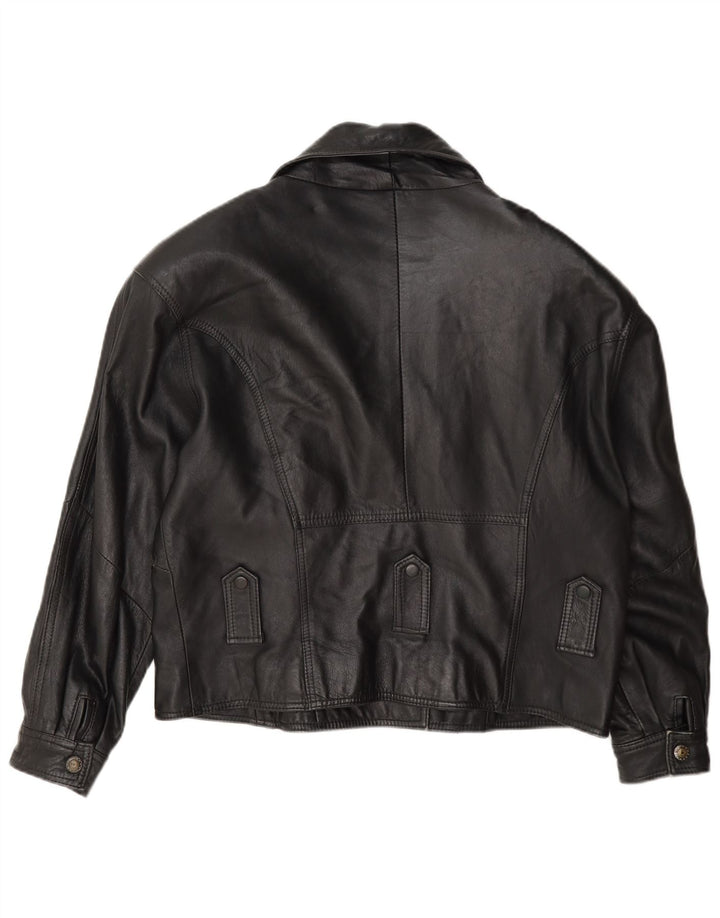 Vintage Womens Oversized Leather Biker Jacket UK 10 Small Black