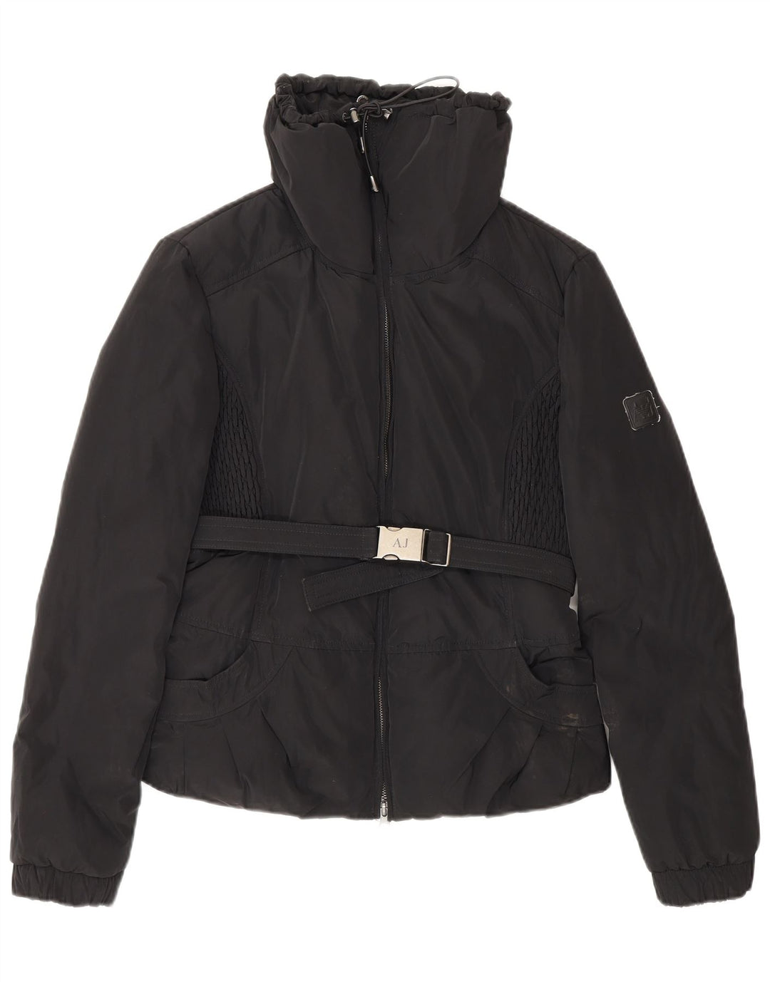Armani Jeans Womens Crop Padded Jacket EU 42 Large Black Polyester