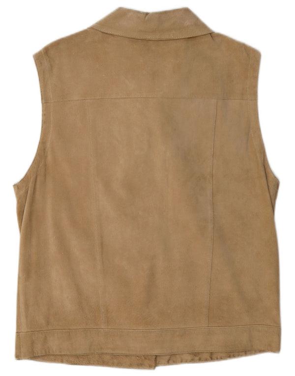 Vintage Womens Suede Gilet EU 40 Medium Beige Leather