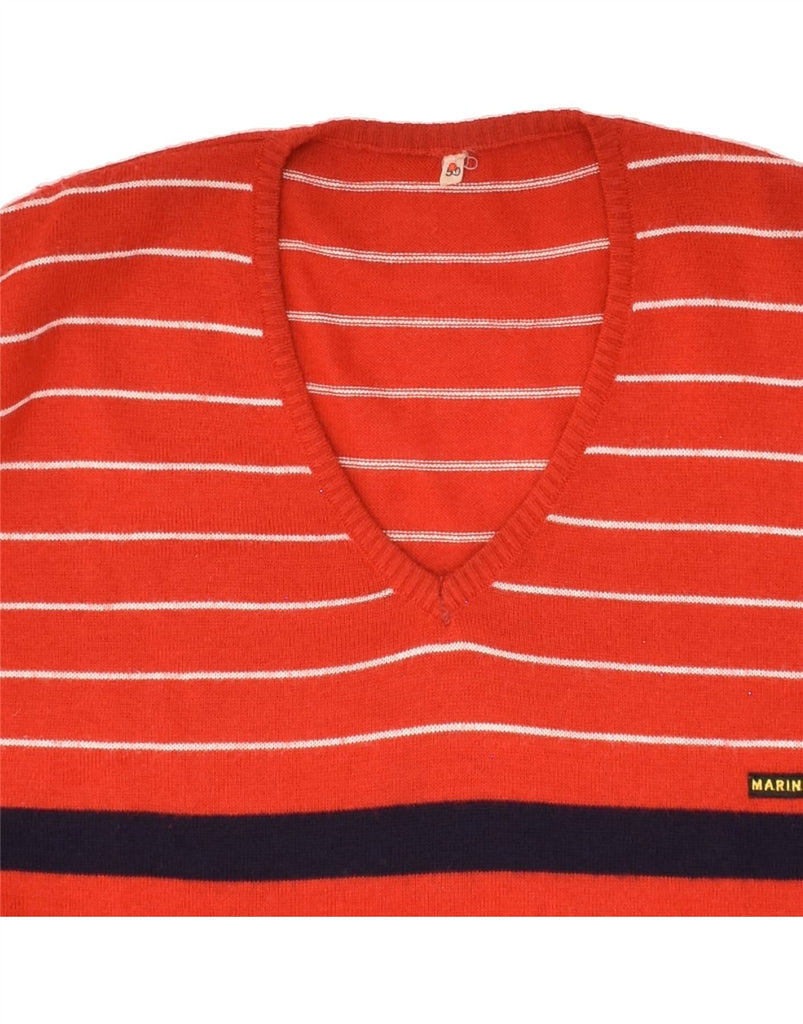 VINTAGE Mens V-Neck Jumper Sweater IT 50 Medium Red Striped Wool | Vintage Vintage | Thrift | Second-Hand Vintage | Used Clothing | Messina Hembry 