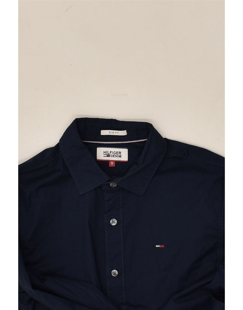 TOMMY HILFIGER Mens Slim Fit Shirt Small Navy Blue Cotton | Vintage Tommy Hilfiger | Thrift | Second-Hand Tommy Hilfiger | Used Clothing | Messina Hembry 