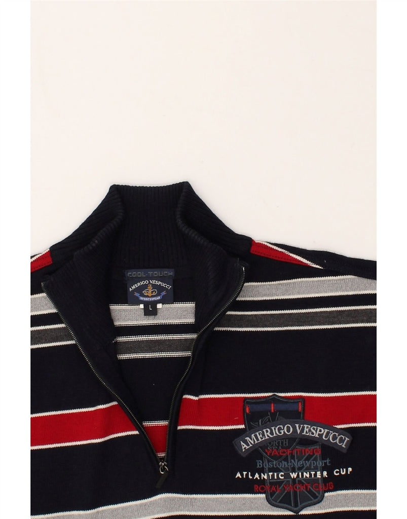 AMERIGO VESPUCCI Mens Zip Neck Jumper Sweater Large Multicoloured Striped | Vintage Amerigo Vespucci | Thrift | Second-Hand Amerigo Vespucci | Used Clothing | Messina Hembry 