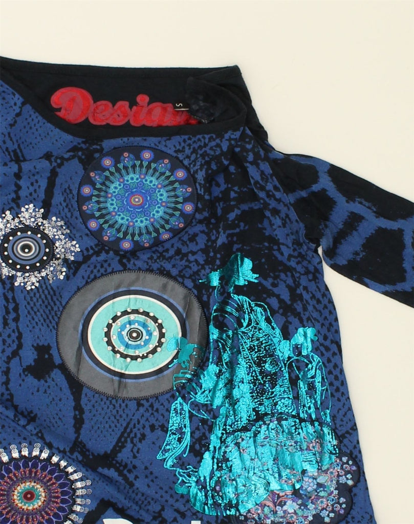 DESIGUAL Womens Graphic Top Long Sleeve UK 8 Small Navy Blue Patchwork | Vintage Desigual | Thrift | Second-Hand Desigual | Used Clothing | Messina Hembry 