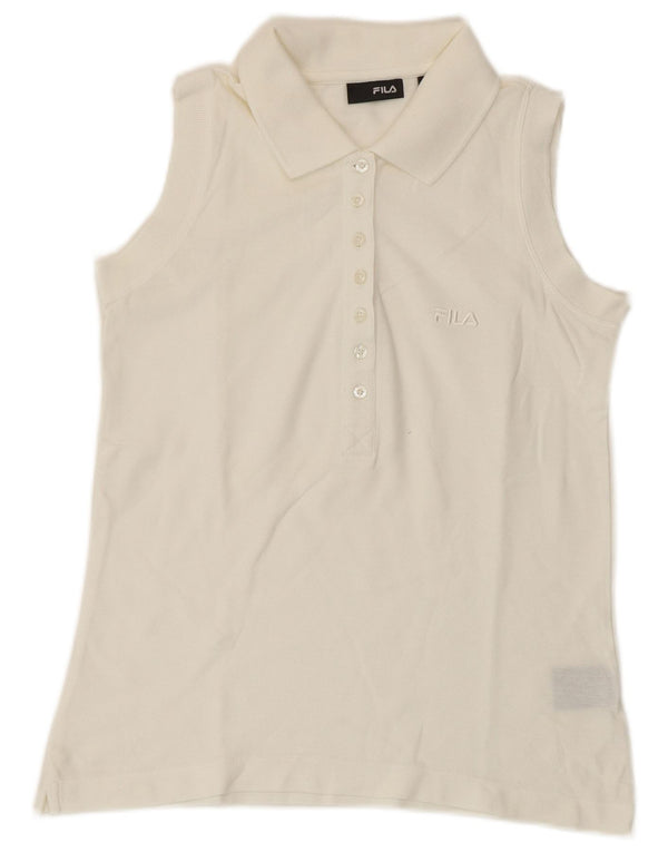 Fila Womens Sleeveless Polo Shirt UK 12 Medium White Cotton